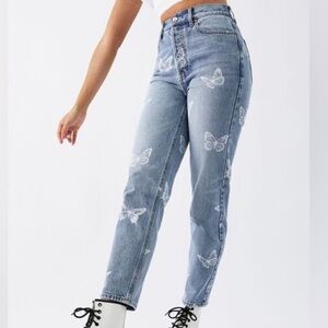 PACSUN Butterfly Print Jeans High Rise size 26 Button Front
